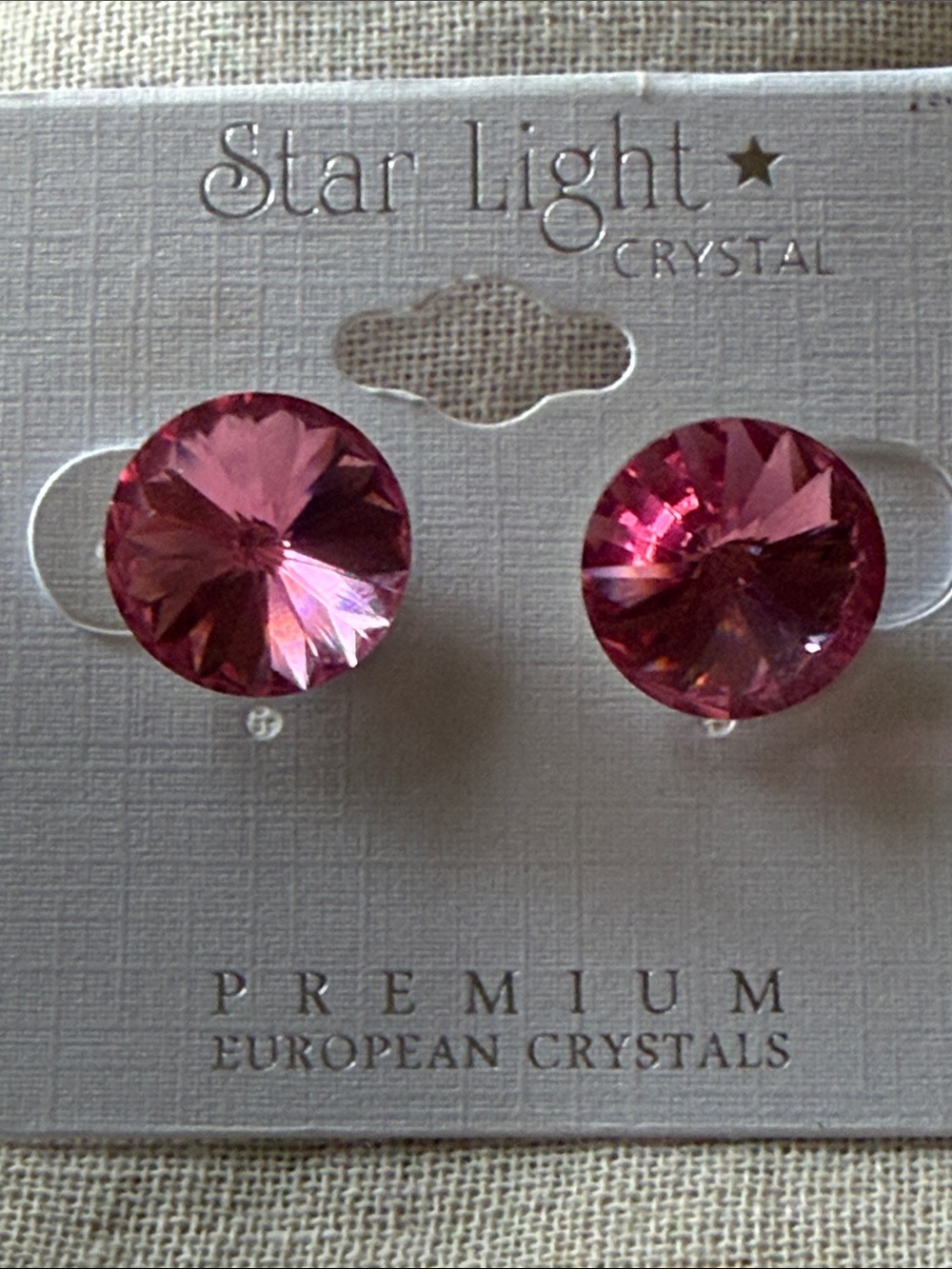 Star Light Crystal Pink Round Stud Earrings!